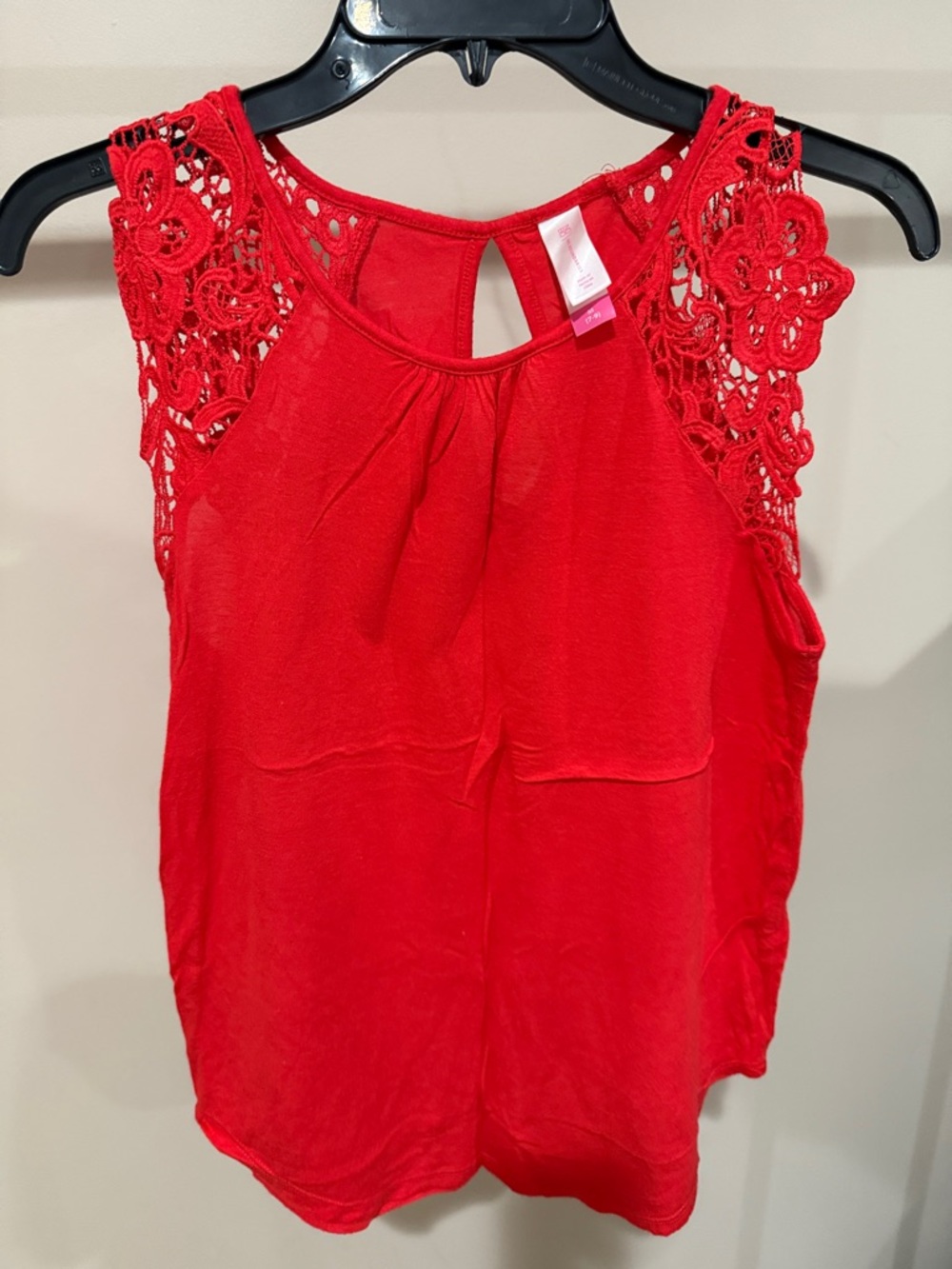 No Boundaries Red Crochet-Shoulder T-shirt